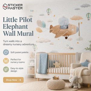 Little Pilot Elephant Wall Mural for Kids & Nursery by Sticker Master