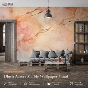 Blush Aurora Marble Wallpaper Mural | Soft Peach Gold Wall Decor