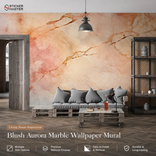 Blush Aurora Marble Wallpaper Mural | Soft Peach Gold Wall Decor