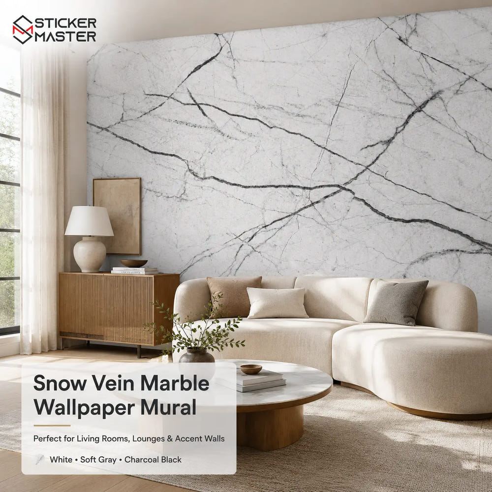 Snow Vein Marble Wallpaper / White Gray Marble Wall Mural Home Decor by Sticker Master
