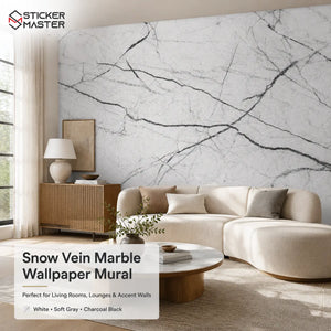 Snow Vein Marble Wallpaper | White Gray Marble Wall Mural Home Decor