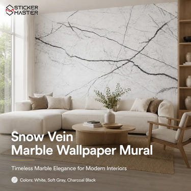 Snow Vein Marble Wallpaper / White Gray Marble Wall Mural Home Decor by Sticker Master