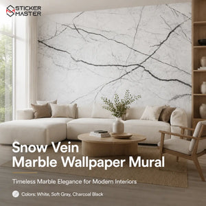Snow Vein Marble Wallpaper | White Gray Marble Wall Mural Home Decor
