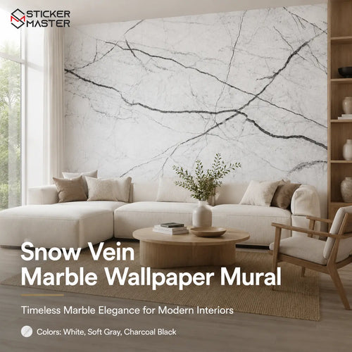 Snow Vein Marble Wallpaper | White Gray Marble Wall Mural Home Decor