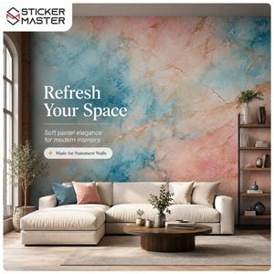 Blush Aqua Marble Wallpaper Mural | Pastel Pink Blue Wall Decor Art