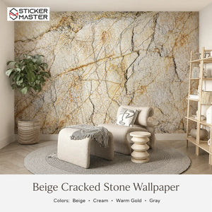 Beige Cracked Stone Wallpaper / 3D Natural Stone Wall Mural by Sticker Master