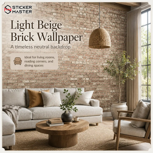 Light Beige Brick Wallpaper / Realistic 3D Brick Wall Mural by Sticker Master