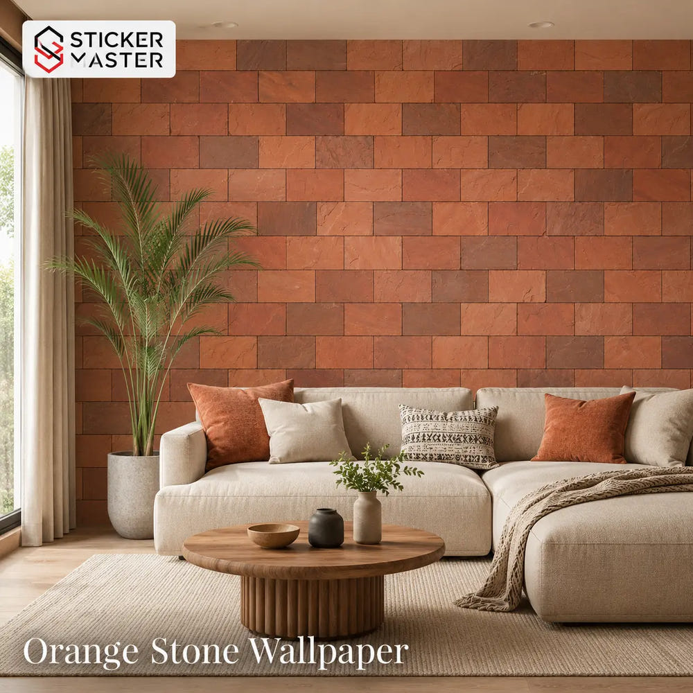 3D Orange Stone Wallpaper / Terracotta Brick Wall Mural by Sticker Master