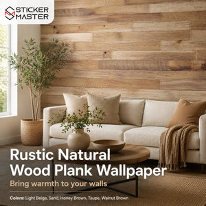 Rustic Natural Wood Plank Wallpaper / Cozy Realistic Wood Wall Mural by Sticker Master