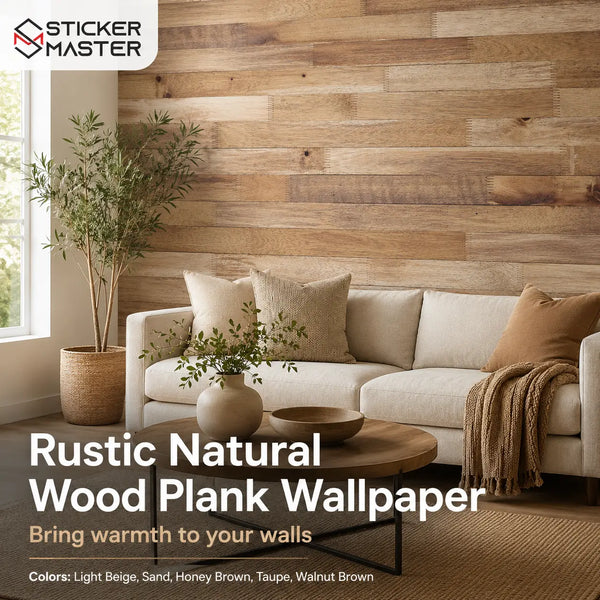 Rustic Natural Wood Plank Wallpaper / Cozy Realistic Wood Wall Mural by Sticker Master