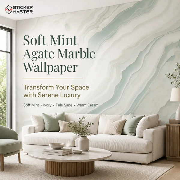 Soft Mint Agate Marble Wallpaper Mural / Luxury Pale Sage Wall Decor by Sticker Master