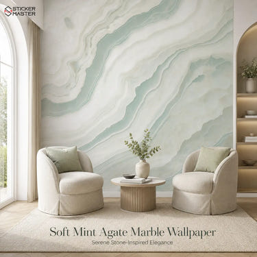 Soft Mint Agate Marble Wallpaper Mural / Luxury Pale Sage Wall Decor by Sticker Master