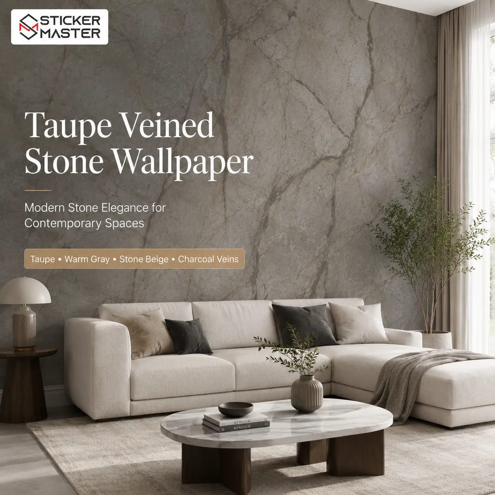 Taupe Veined Stone Wallpaper / Neutral Stone Mural for Modern Homes by Sticker Master