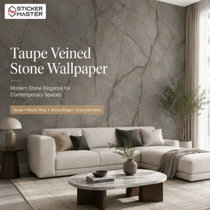 Taupe Veined Stone Wallpaper / Neutral Stone Mural for Modern Homes by Sticker Master