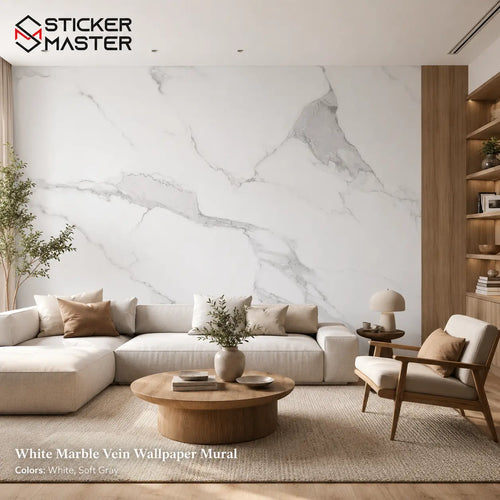 White Marble Vein Wallpaper Mural | Modern Wall Decor for Homes