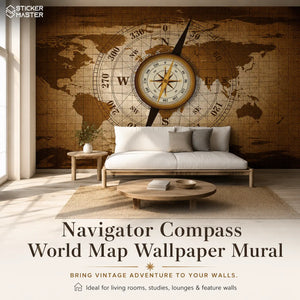 Navigator Compass World Map Wallpaper Mural | Office Study Wall Decor