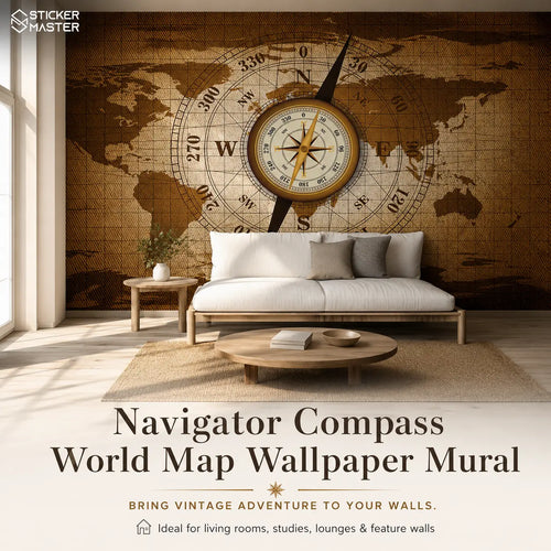 Navigator Compass World Map Wallpaper Mural | Office Study Wall Decor
