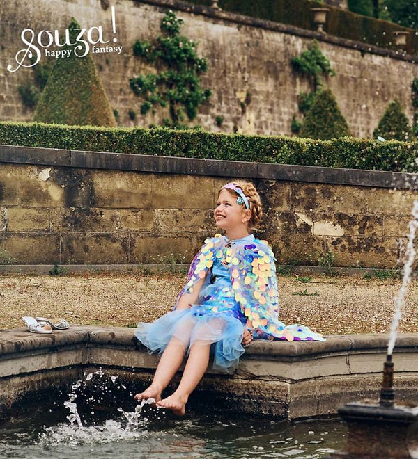 Lorelie Mermaid Costume Dress for Kids - Festive dress up for girls, shown at angle 3, available in 2 sizes.