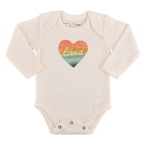 long sleeve graphic bodysuit | loved rainbow heart