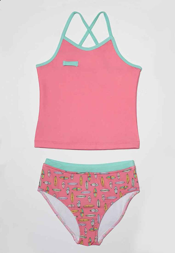 Talula Surfboard Tankini Set in Raspberry Surf - Cute two-piece swimwear for babies.