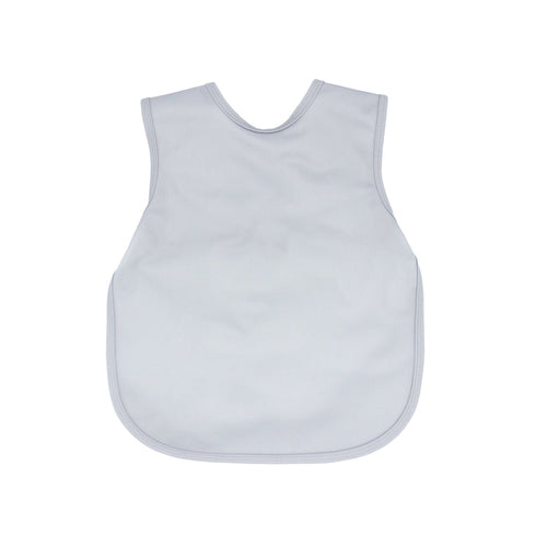 Solid light gray minimalist bapron for babies, angled view showcasing its stylish and functional design.