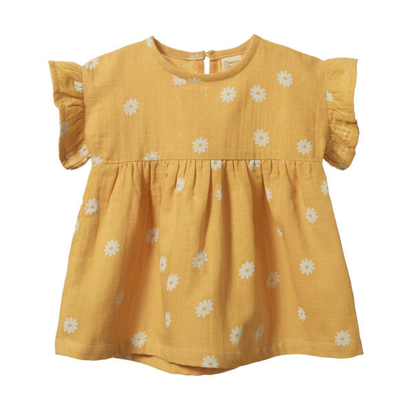 Clara Dress in Chamomile Sunshine Print for babies - cheerful and stylish outfit for little ones.