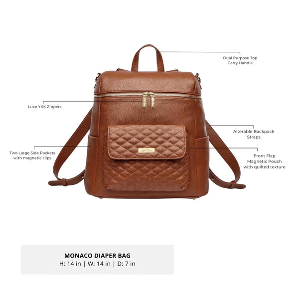 Stylish caramel Signature Diaper Bag, angle view 8, perfect for modern parents on the go.