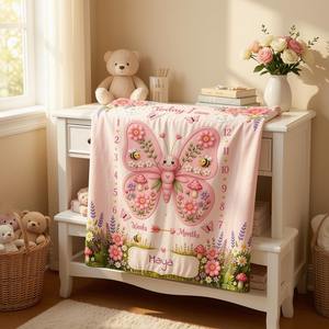 Personalized Baby Weekly & Monthly Milestone Blanket – Photoshoot Prop with Butterfly Garden Design