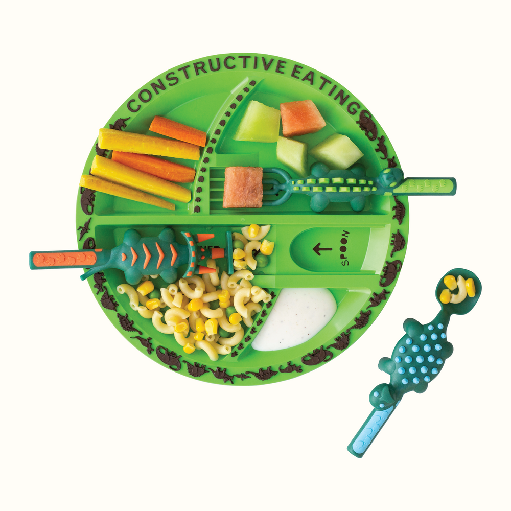 Baby utensil and plate combo for easy feeding, perfect for mealtime mess-free fun.