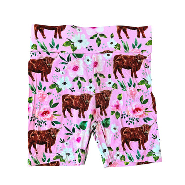 Maria Pink Highland Cows Bamboo Kids Biker Short