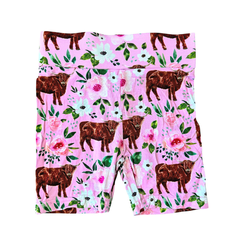 Maria Pink Highland Cows Bamboo Kids Biker Short