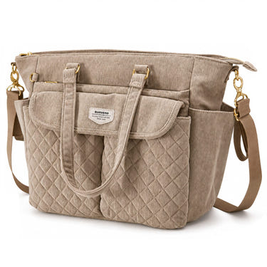 SUNVENO Corduroy Quilted Diaper Bag Tote