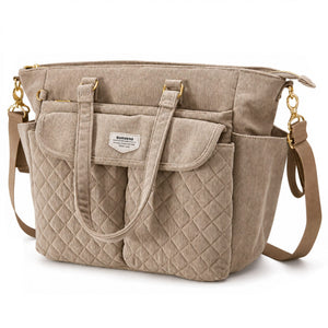 SUNVENO Corduroy Quilted Diaper Bag Tote