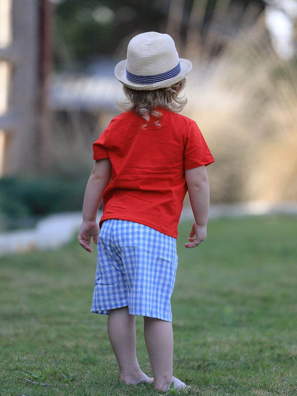 Boys Back to School Pencil Apple Applique Plaid Shorts Set