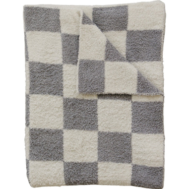 Grey Checkered Plush Blanket