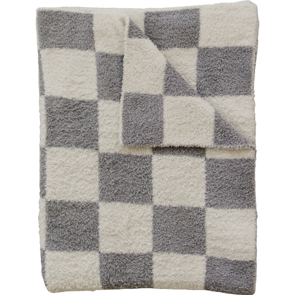 Grey Checkered Plush Blanket