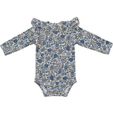 Bluebell Ruffle Sleeve Pointelle Bamboo Bodysuit for babies - soft, stylish long sleeve outfit.