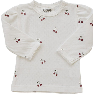 Cherry Pointelle Long Sleeve Tee for babies - soft, stylish, and perfect for layering in any season.