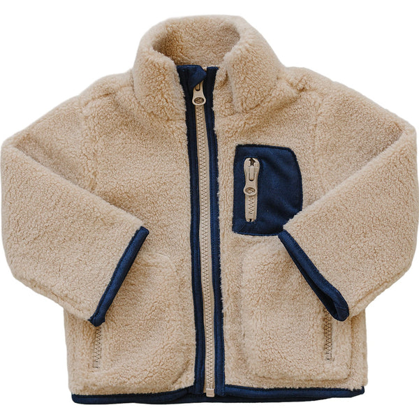 Cozy Sherpa zip-up jacket for babies, perfect for warmth and comfort in chilly weather.