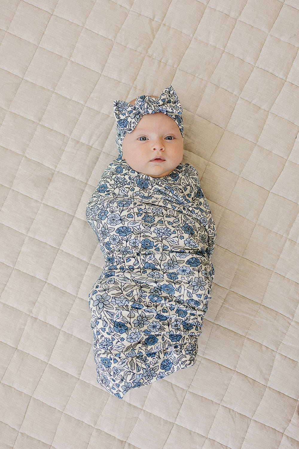 Bluebell Pointelle Bamboo Stretch Swaddle for babies - soft, breathable, and stylish baby blanket.