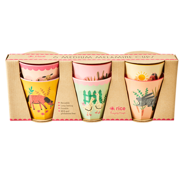 Melamine Kids Cups in Pink Farm Prints - Medium - 6 pcs. in Gift Box