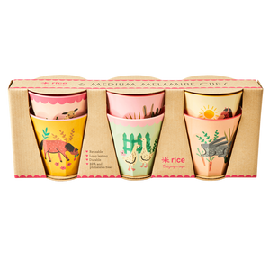 Melamine Kids Cups in Pink Farm Prints - Medium - 6 pcs. in Gift Box
