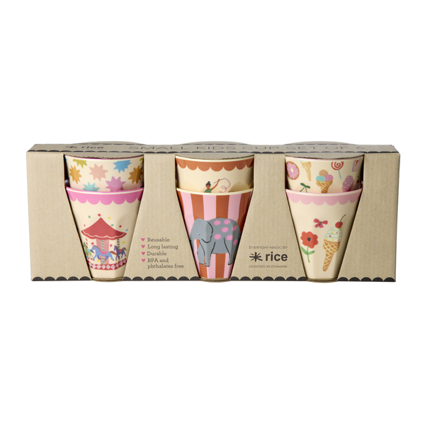 Melamine Kids Cups in Fun Fair Pink Prints - Small - 6 pcs. in Gift Box -
