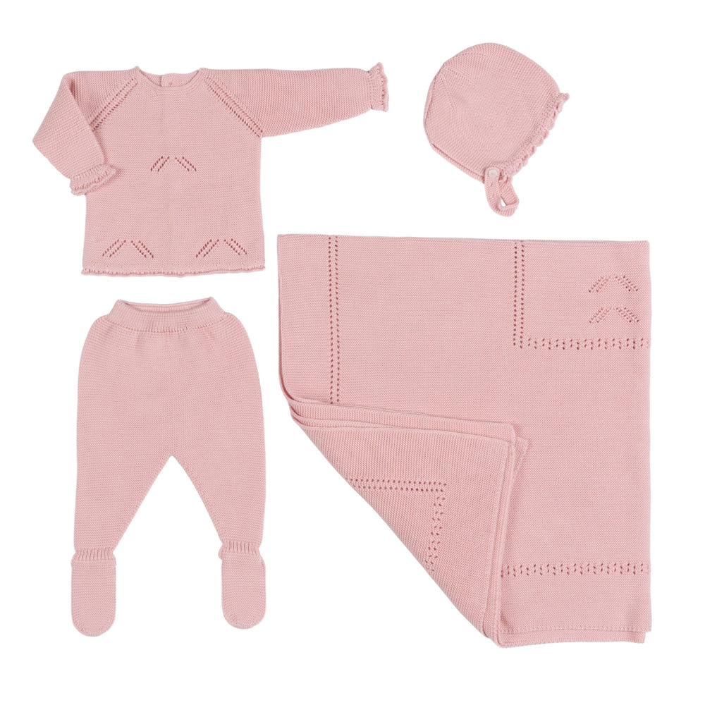 MELI Baby Girls Pink Layette Set - Adorable 4-piece ensemble for infants and toddlers.