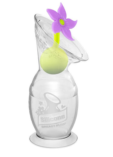 Haakaa Gen 2 Silicone Breast Pump with Suction Base and Flower Stopper Set - 5 oz manual breast pump.