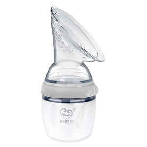 Haakaa Generation 3 Silicone Breast Pump at an angle, showcasing its design and functionality for breastfeeding mothers.