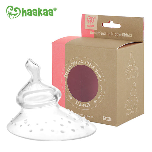 Haakaa Silicone Breastfeeding Nipple Shield with Orthodontic Nipple, angle view, ideal for comfortable feeding.