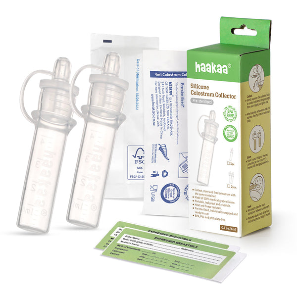 Haakaa Silicone Colostrum Collectors 4 ml, 2 PK - Pre-Sterilized breastfeeding essentials for new moms.