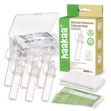 Haakaa Silicone Colostrum Collector Set 4 ml, 6 PK - Pre-Sterilized breastfeeding essential for new moms.