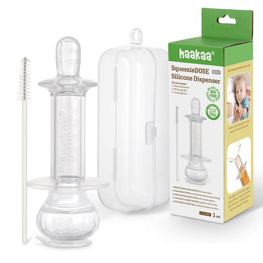 Haakaa SqueezieDOSE Silicone Dispenser for easy feeding, perfect for babies and toddlers.